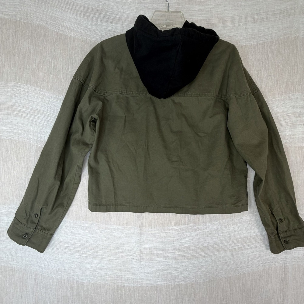 Vans Cropped Olive Green Women Jacket Sz XL Black Hood Utility Skater Grunge Y2K - Picture 2 of 8
